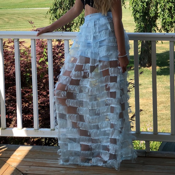 True violet organza square fringed maxi skirt - Picture 3 of 4